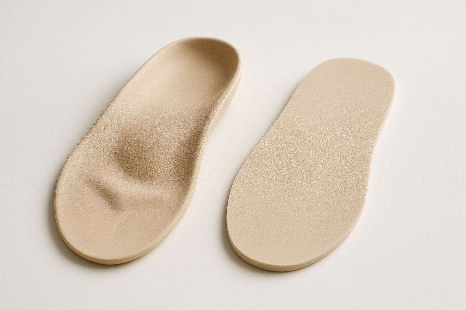Custom orthotic insole compared to a prefabricated insole side by side