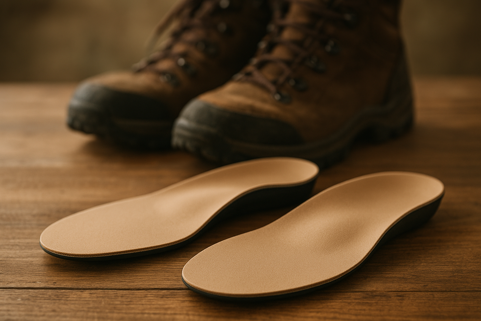 Custom outdoor activities orthotics next to a pair of hiking boots