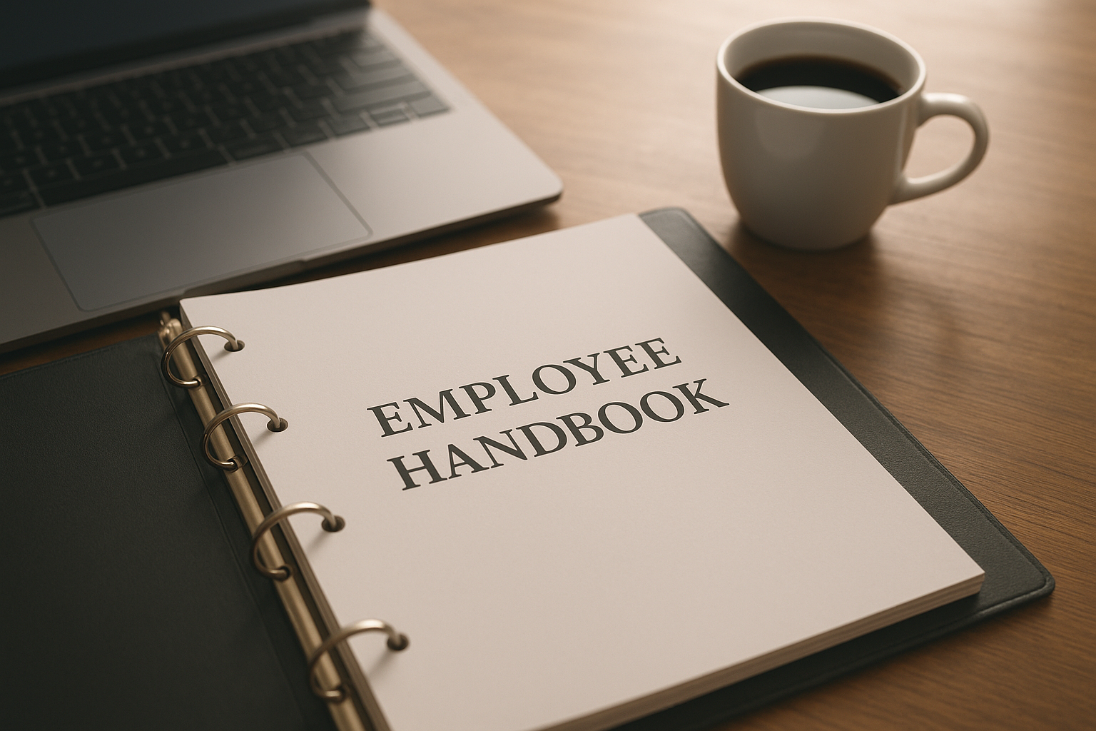 Open employee handbook representing documented company HR policies