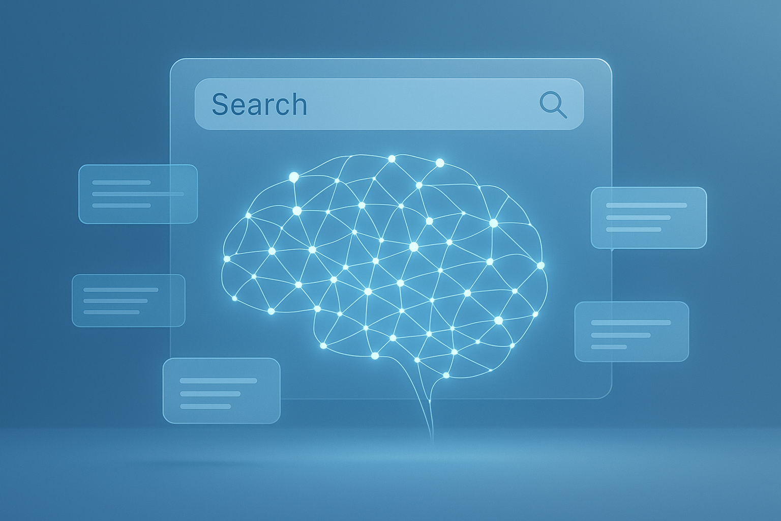 AISO concept showing AI neural network connected to search engine answer boxes