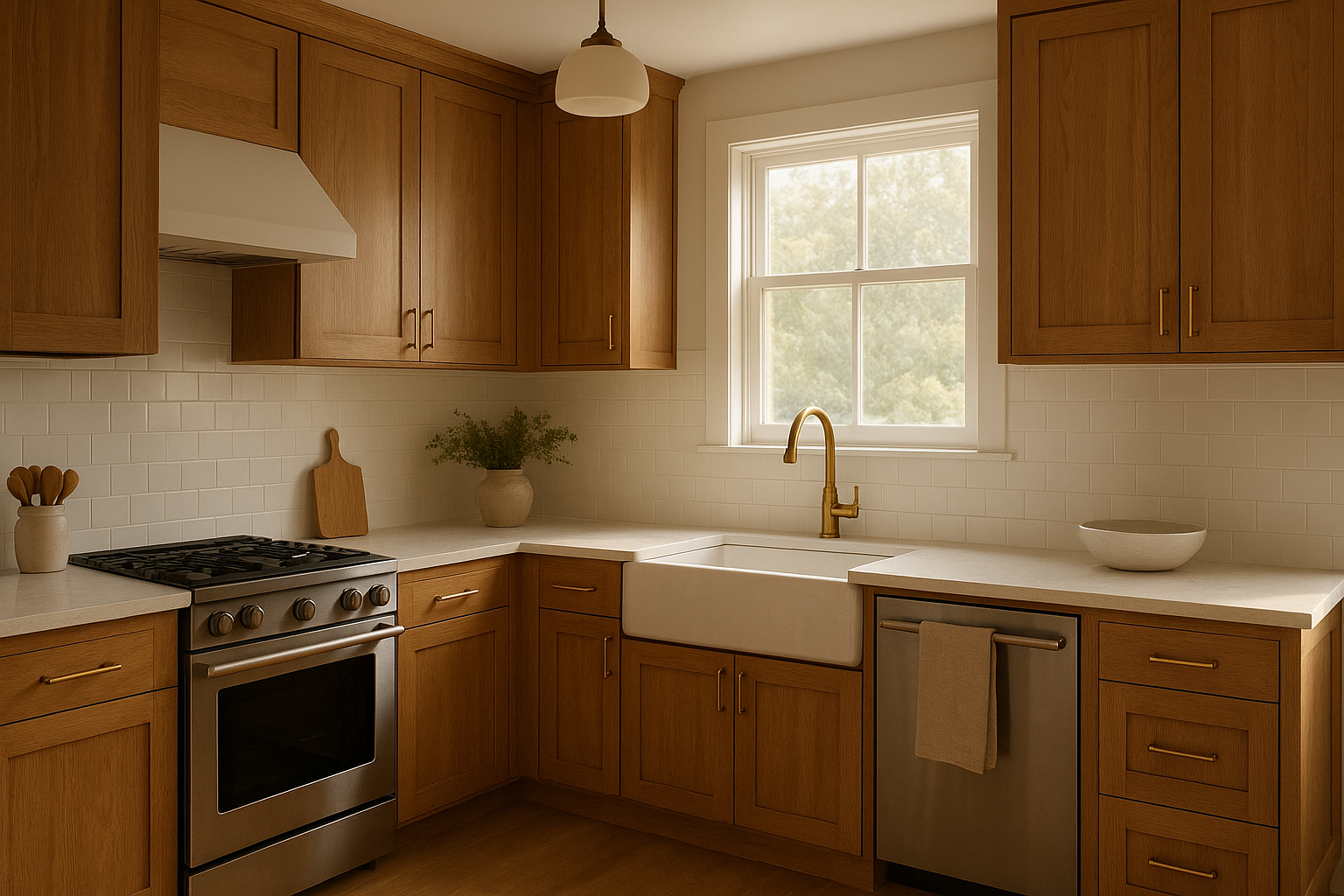 Finished Cincinnati kitchen featuring newly refaced wooden cabinets with shaker doors