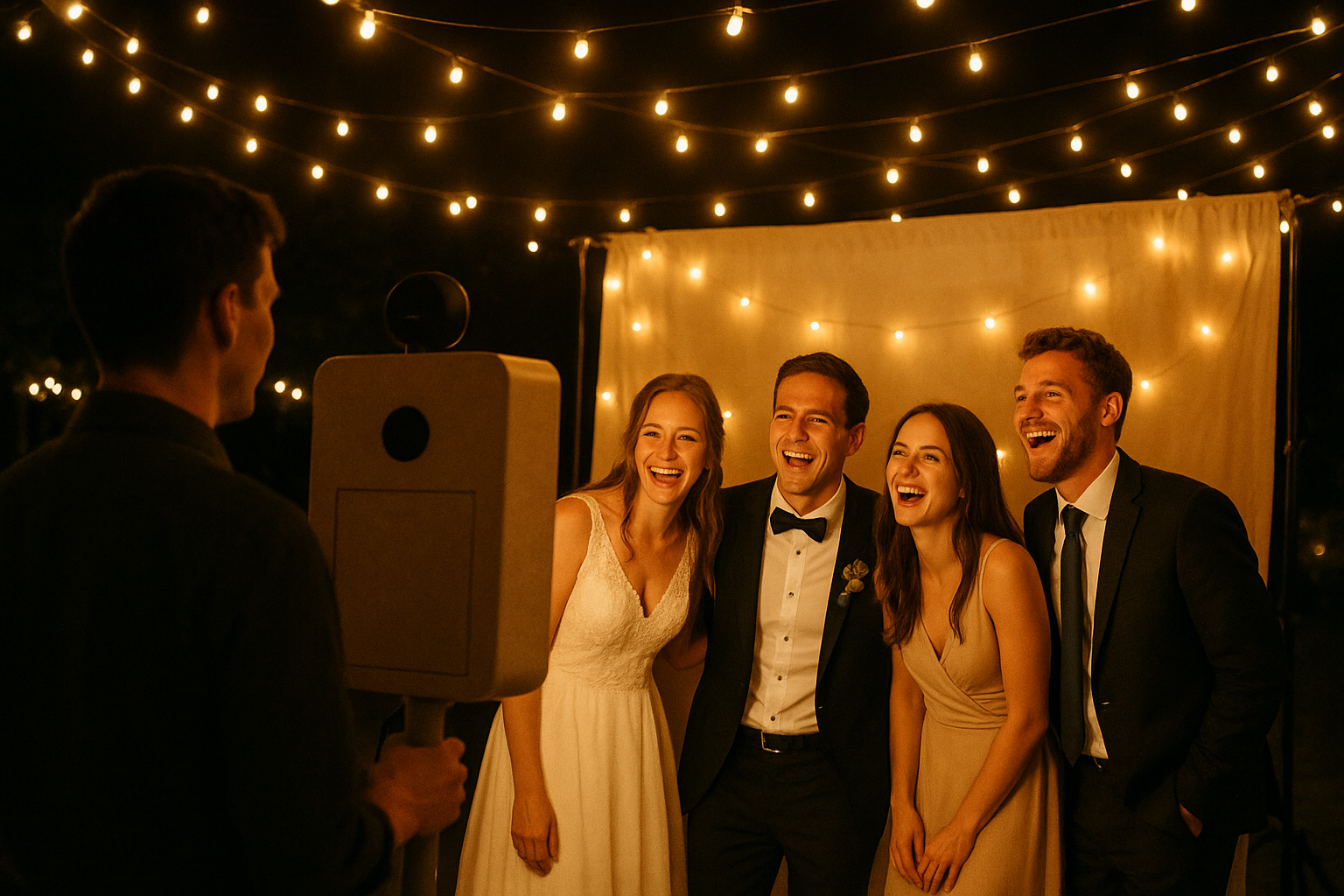 Photo booth rental Owensboro Kentucky setup at an evening wedding reception