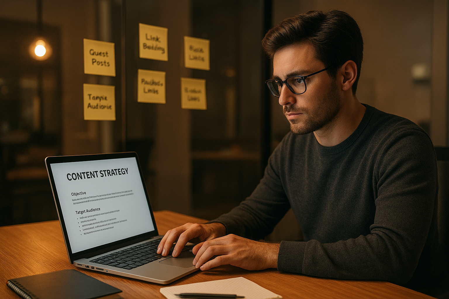 SEO professional planning a link building strategy to improve domain authority score