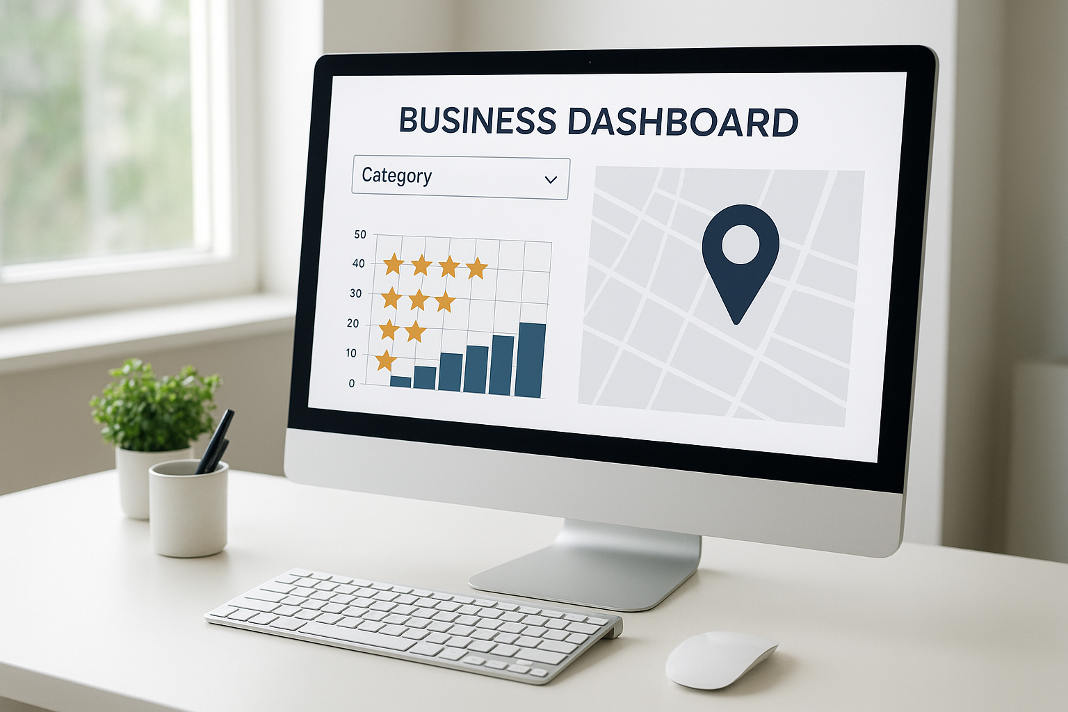 Business owner selecting a primary category in the Google Business Profile management dashboard on a desktop computer