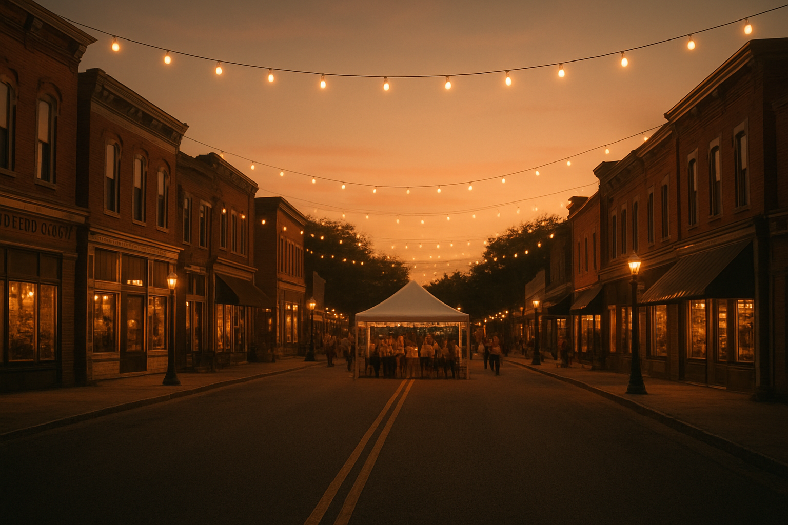 Small town Indiana street scene representing local event and party culture