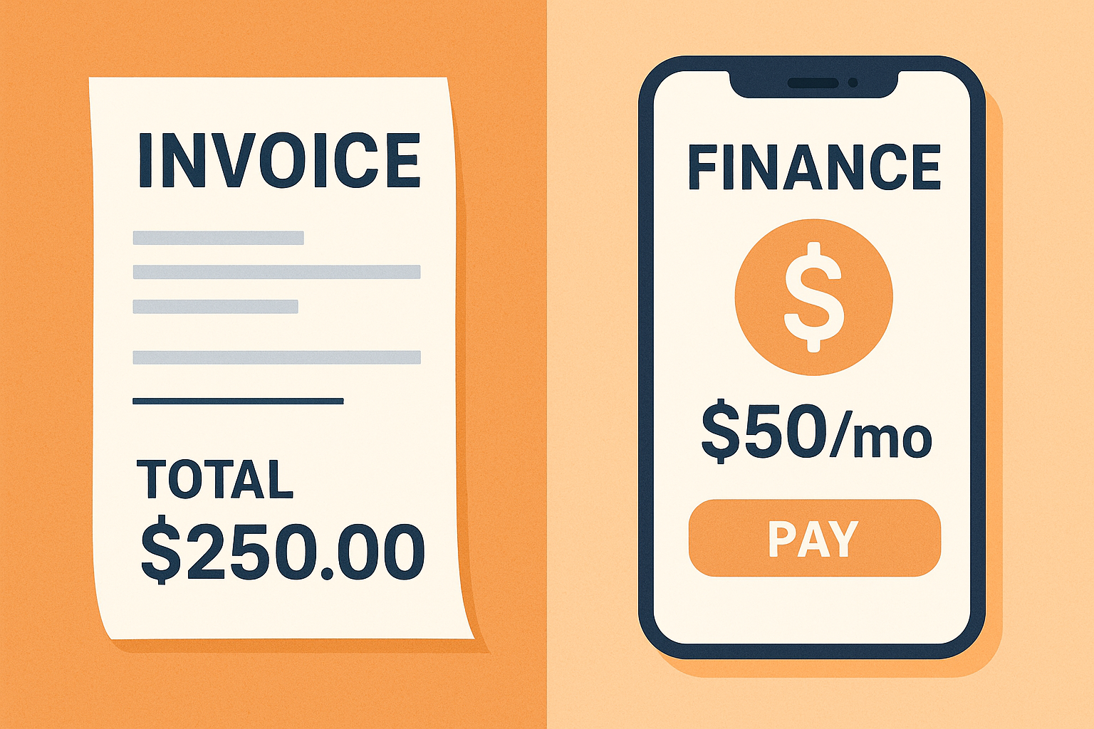 comparison graphic showing full price invoice versus monthly financing payment option for contractors