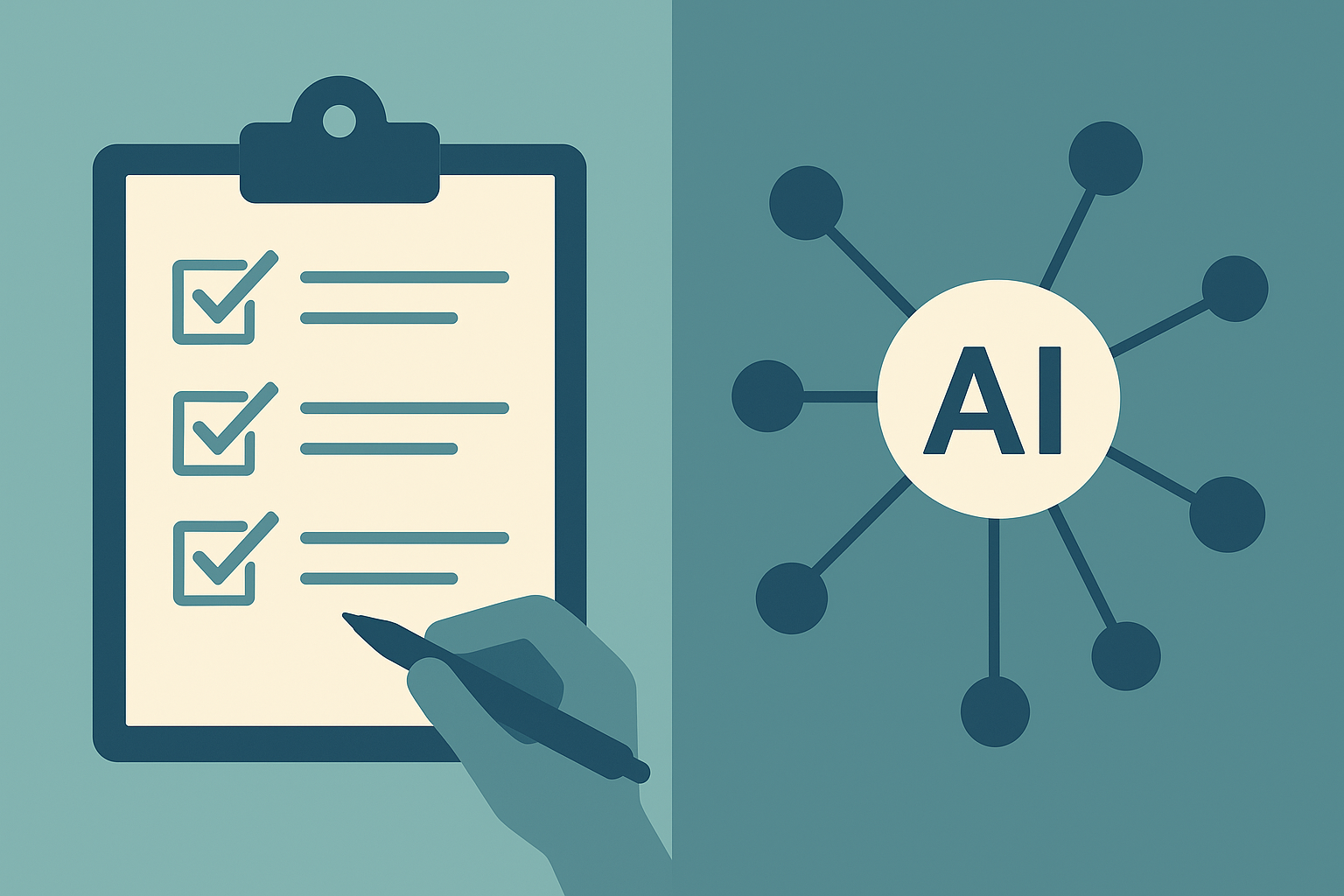 Comparison illustration of manual SEO checklist versus automated AI ranking software workflow