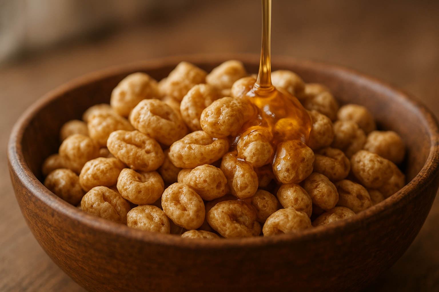 Close-up of puffed whole grain cereal pieces showing minimal processing texture