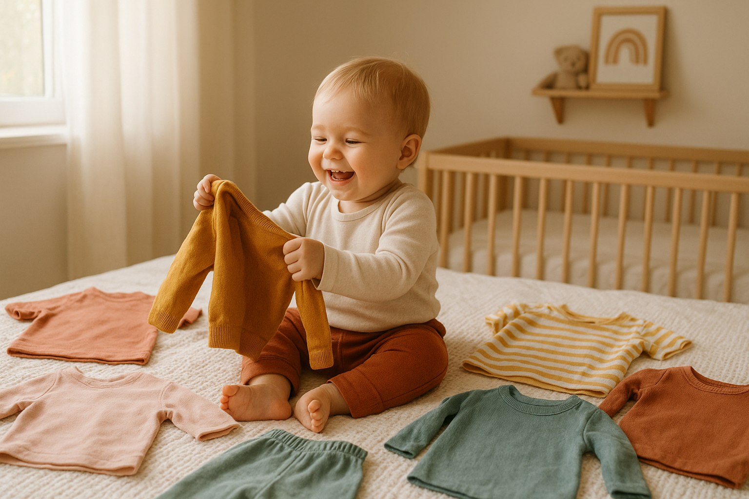 Toddler trying on curated outfits from a fashion subscription for toddlers