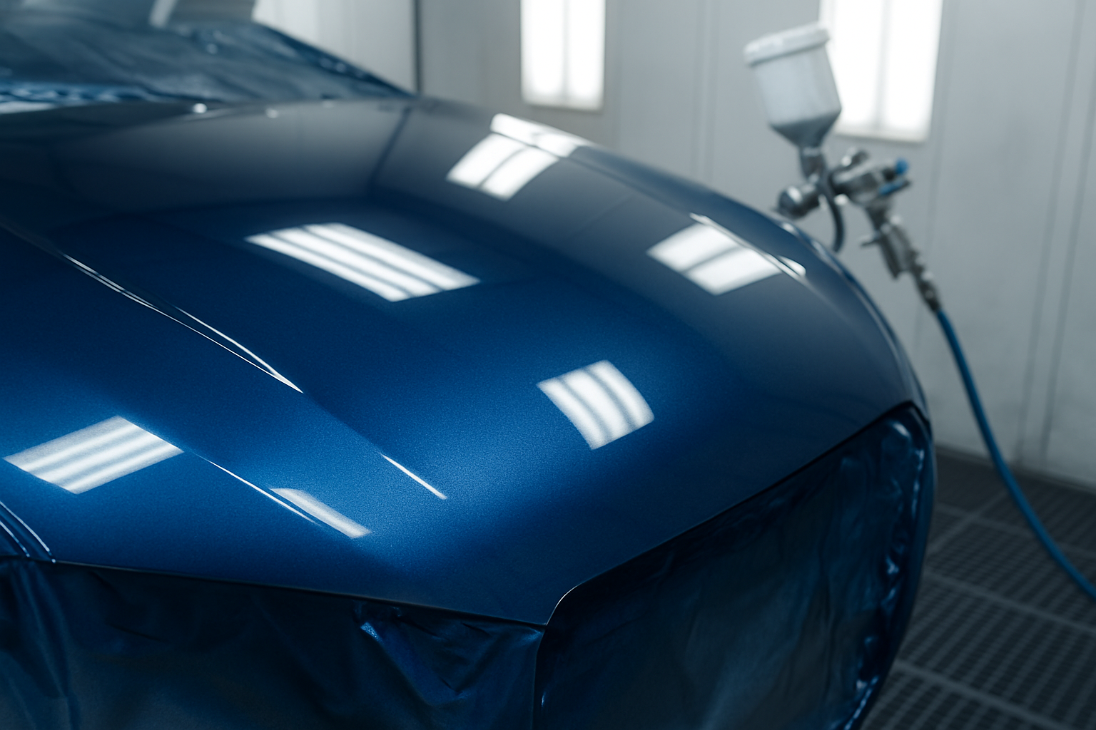 Freshly refinished car panel showing precision paint matching in body shop work