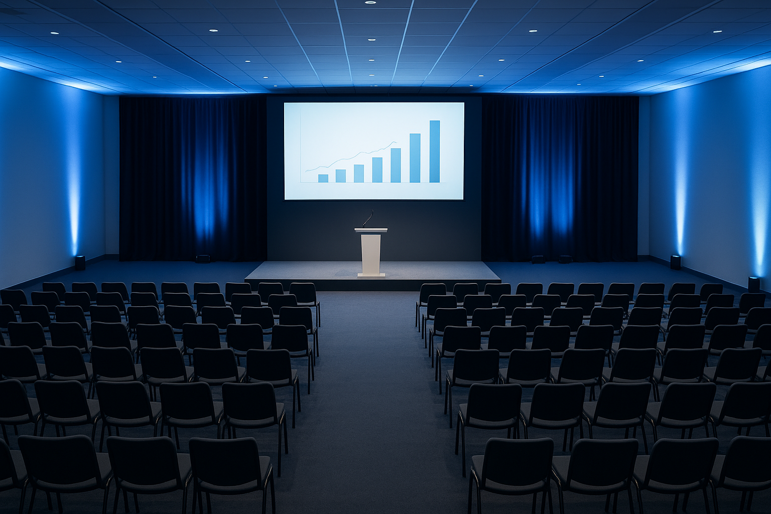 Corporate conference event with professional sound and lighting rental setup for an Evansville IN business event