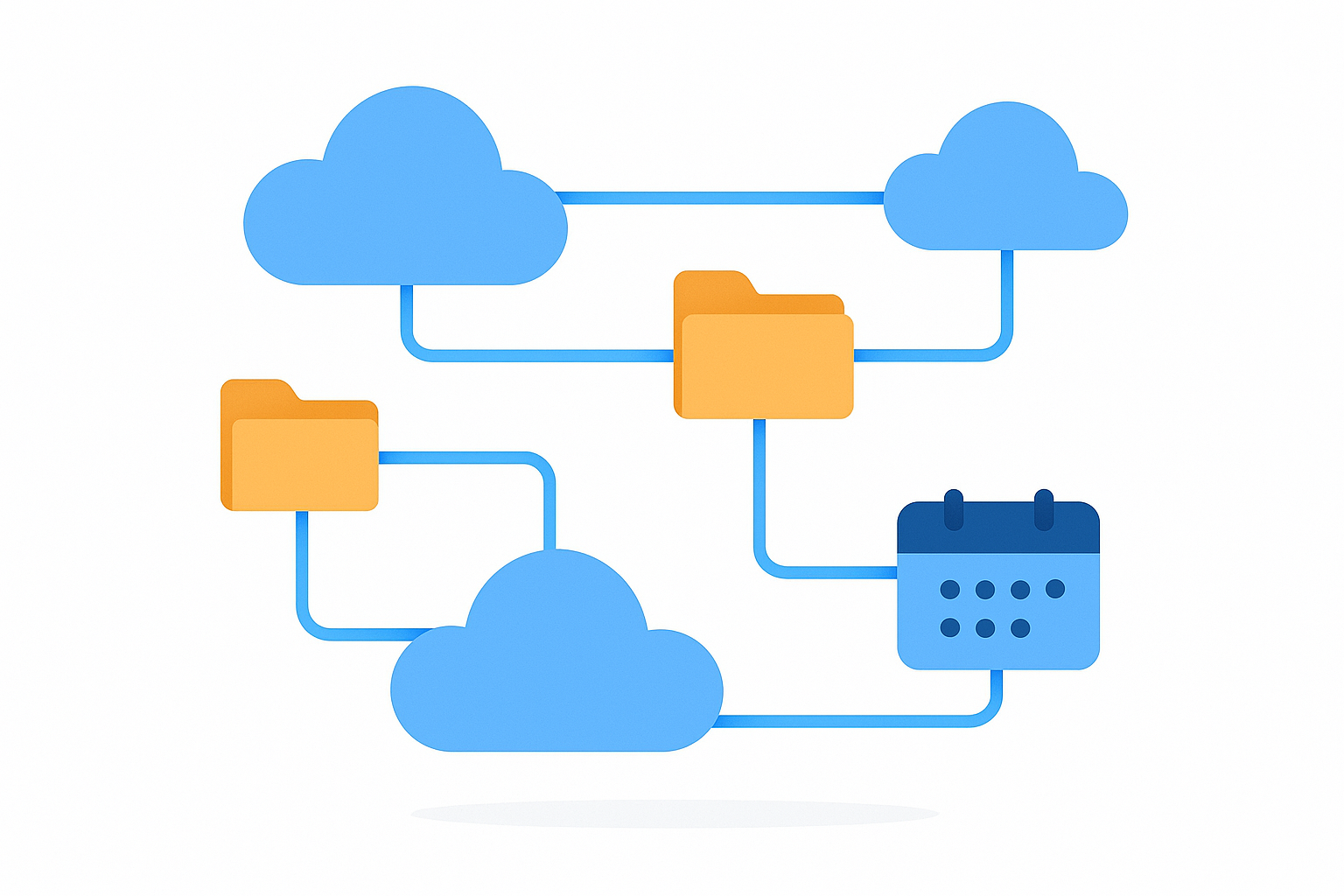 Illustration showing file storage, CRM, and calendar connected within one cloud business platform