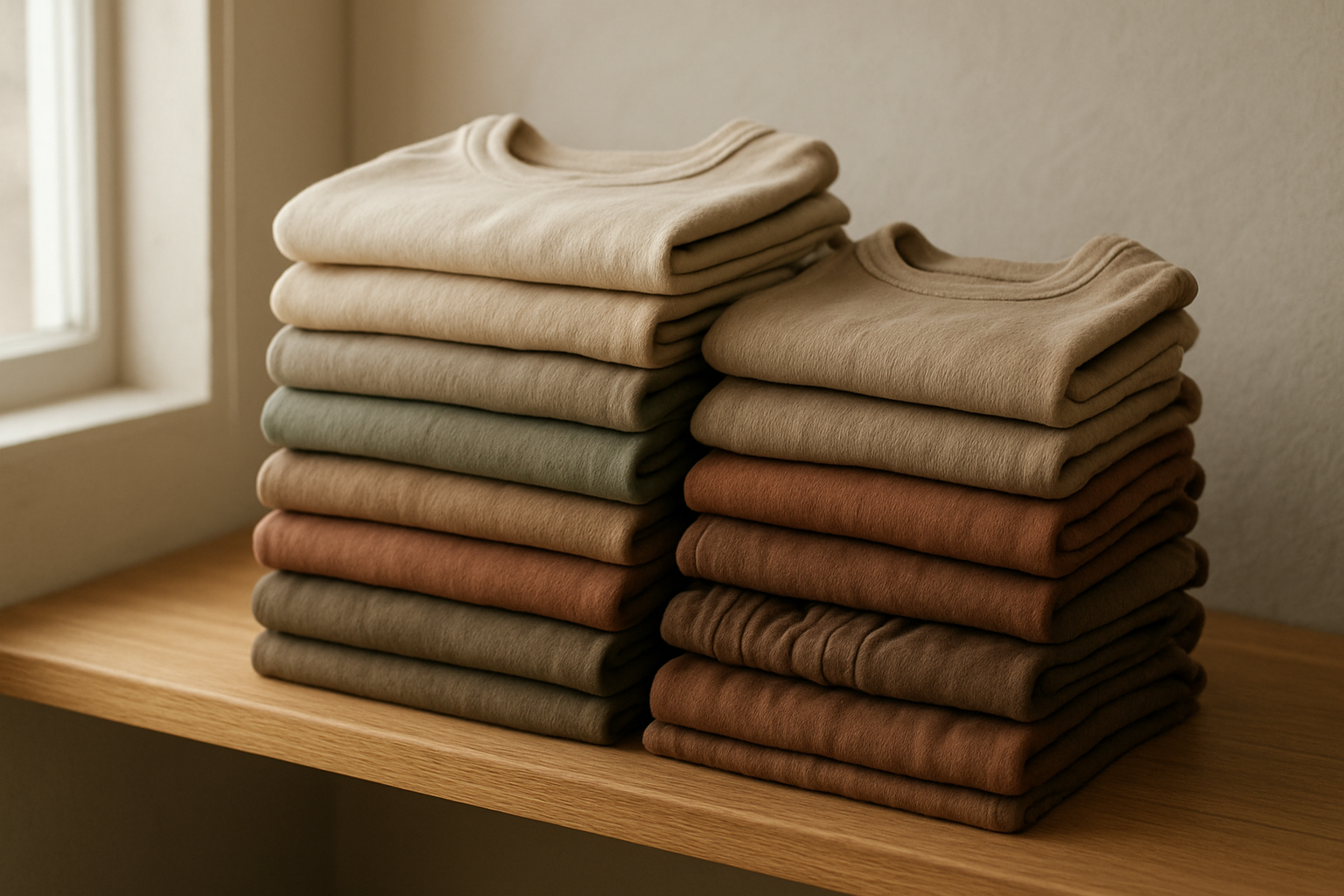 Folded organic cotton clothing representing an eco-friendly kids wear subscription