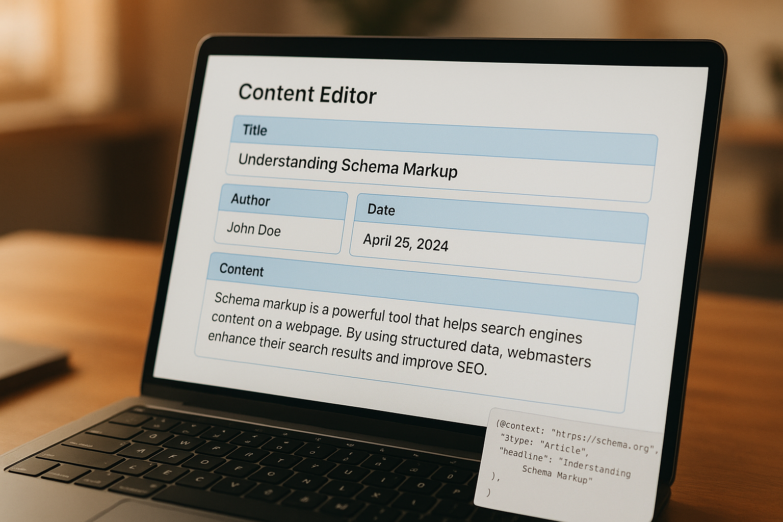 Content editor screen showing structured content blocks used for answer engine optimization