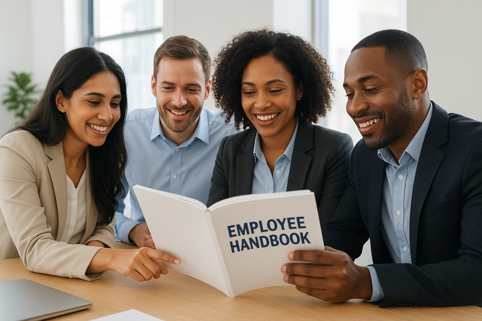 Small business team reviewing HR policies with their outsourced HR consulting partner