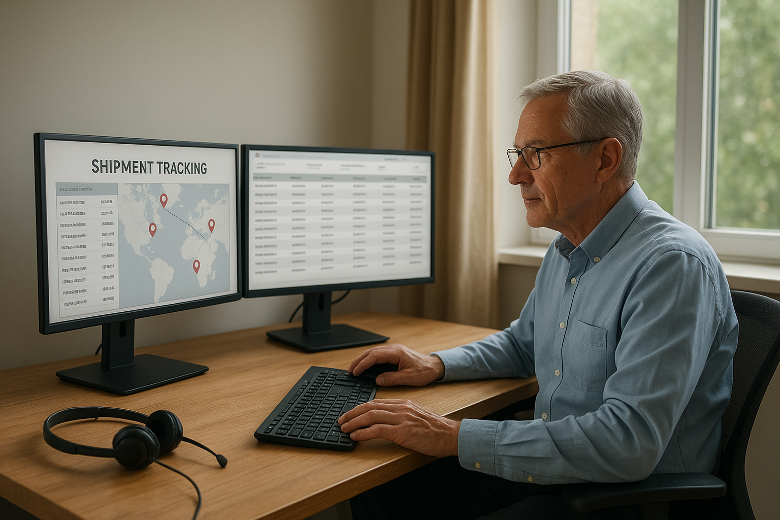 Independent freight agent working from a home office comparing freight brokerage programs