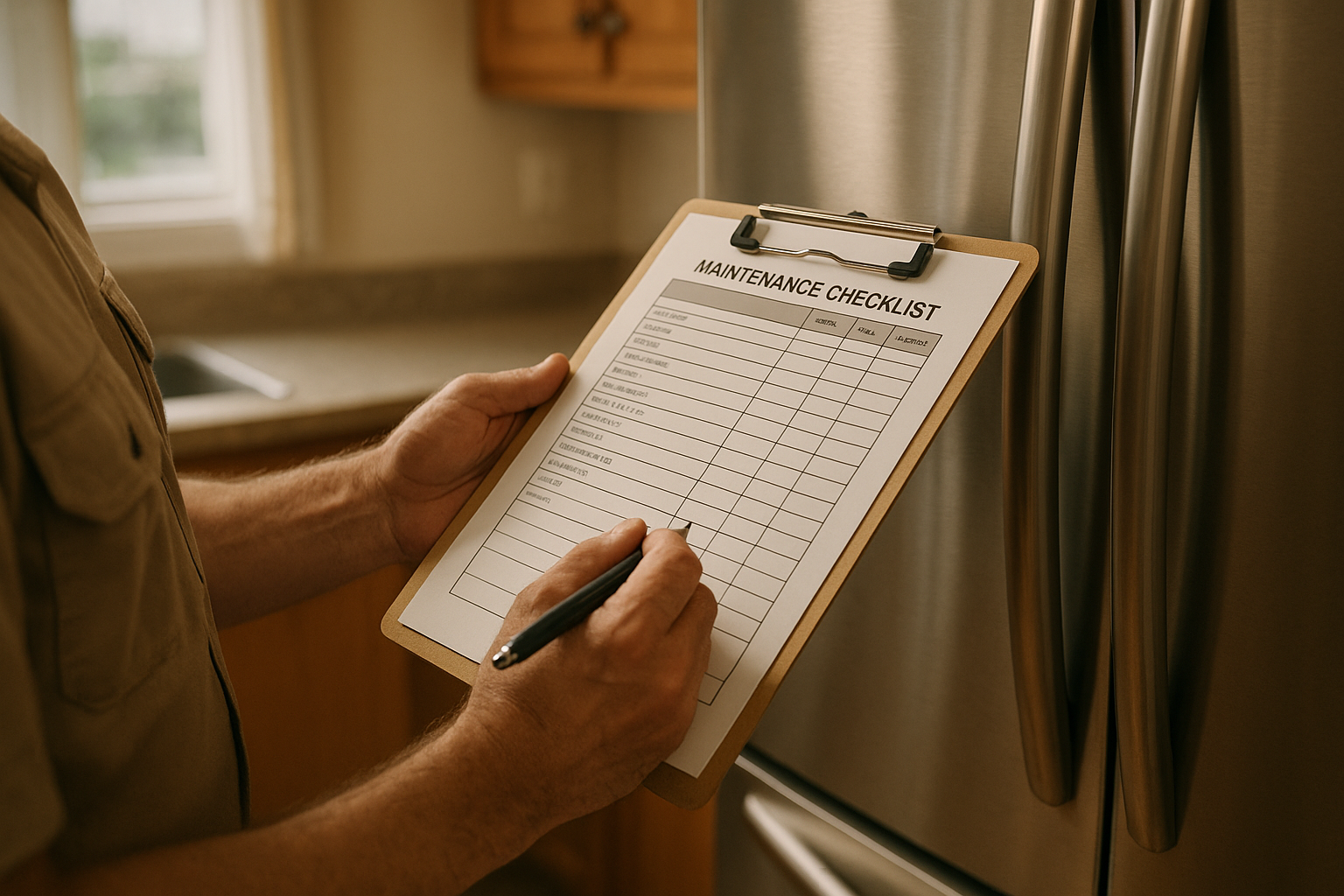 Appliance repair technician reviewing a confirmed online booking before a Santa Rosa service call