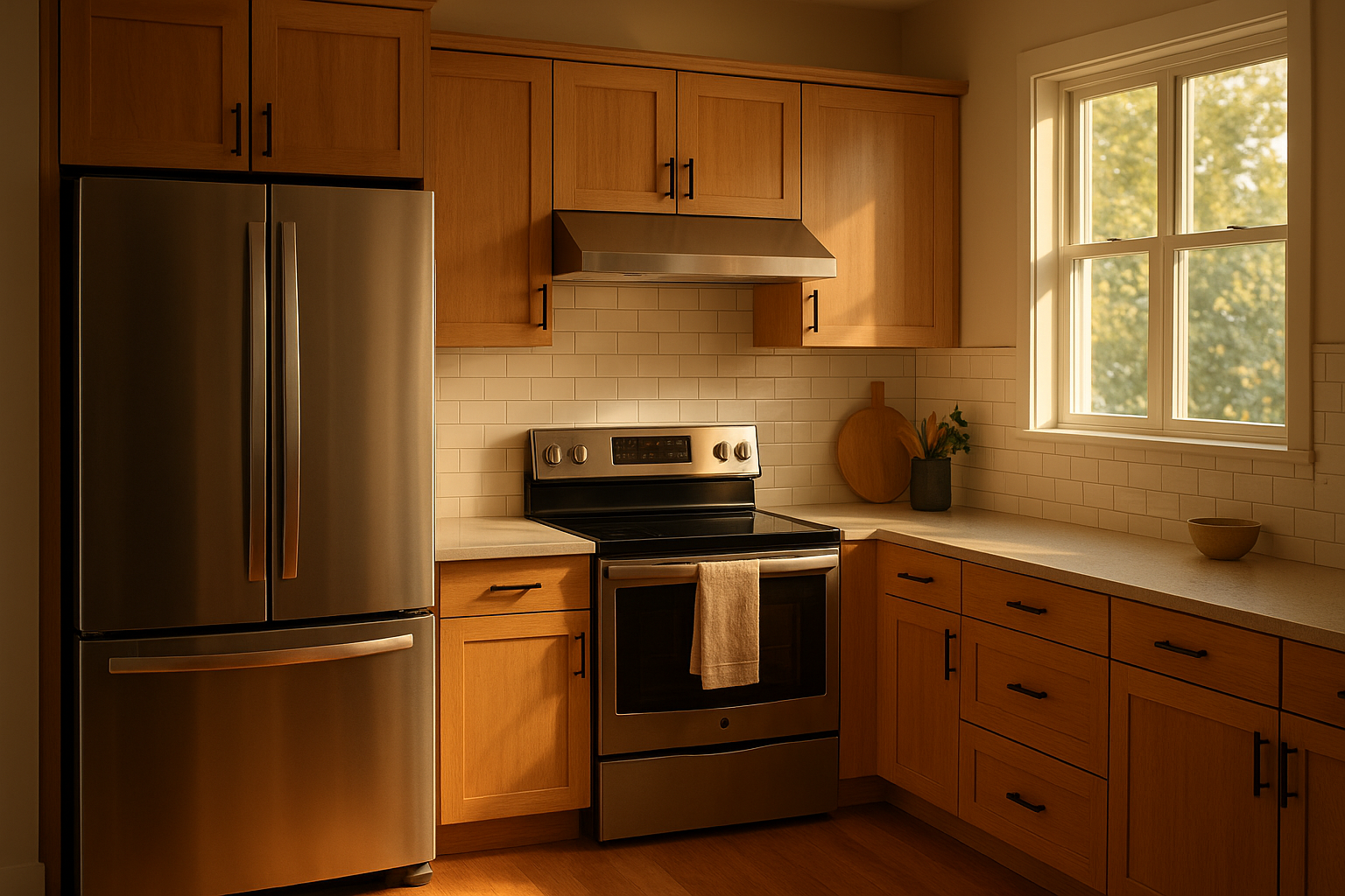 Kitchen refrigerator and range that qualify for on-site appliance repair