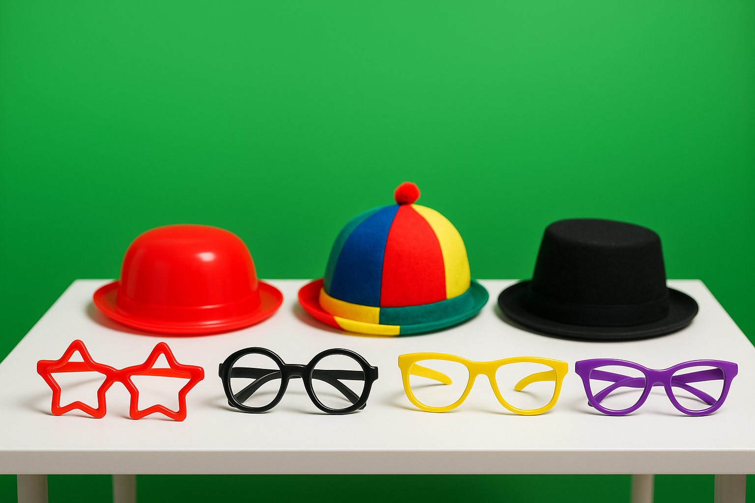 Green-screen backdrop and prop table add-ons set up for a photo booth rental