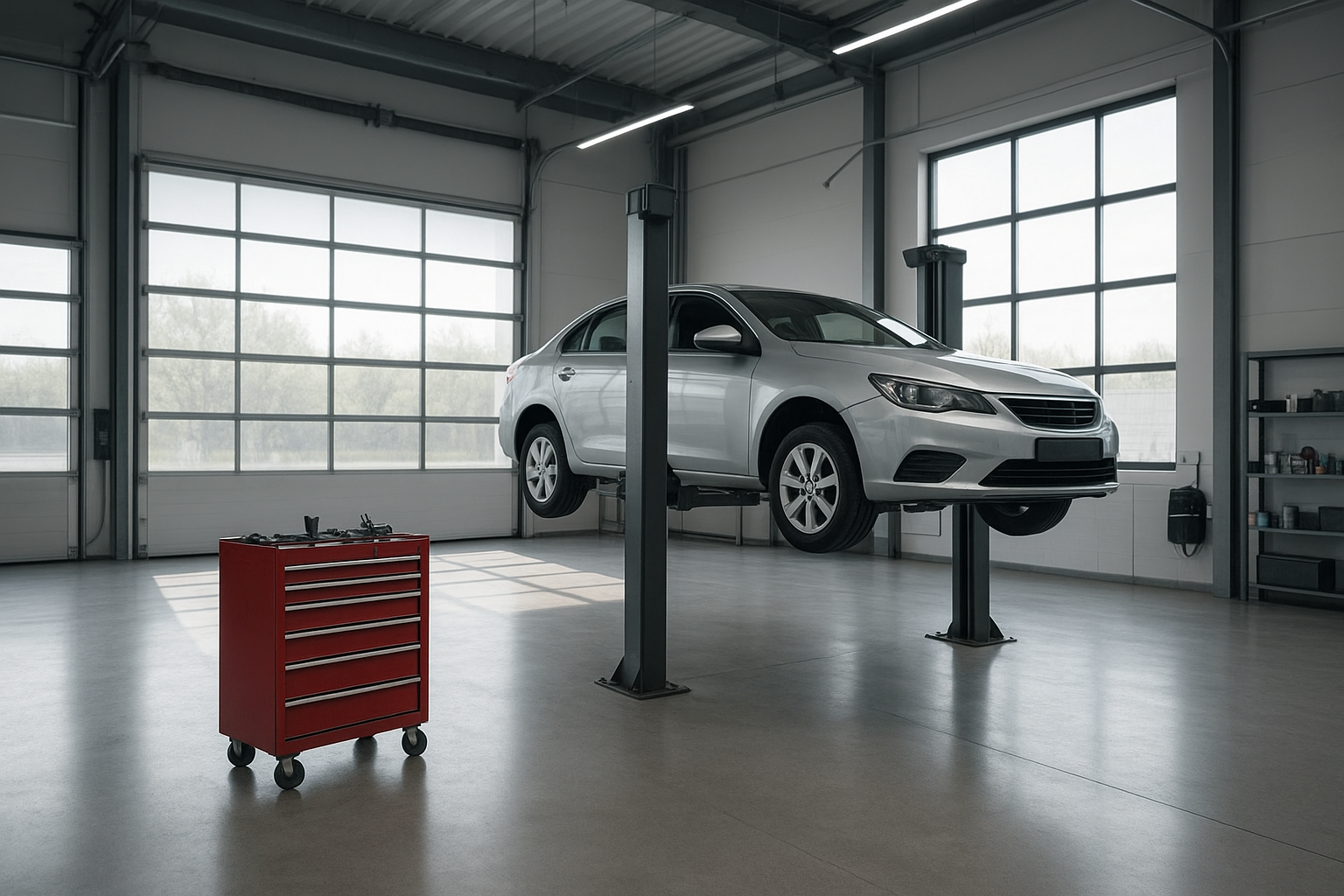 Modern auto body repair bay in Brea used for dent removal and collision repair services
