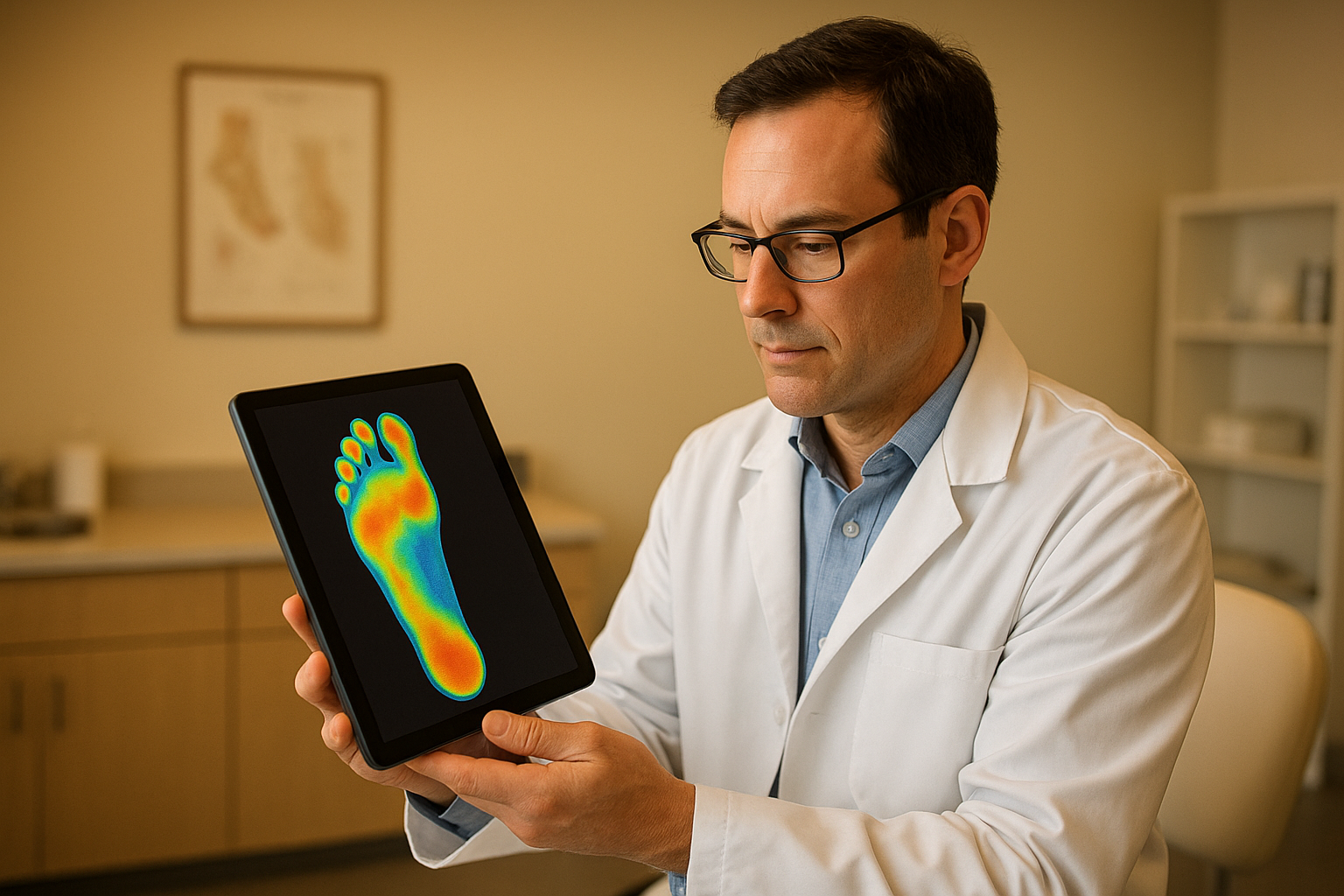 Podiatrist reviewing a foot impression before fabricating custom foot orthotics online