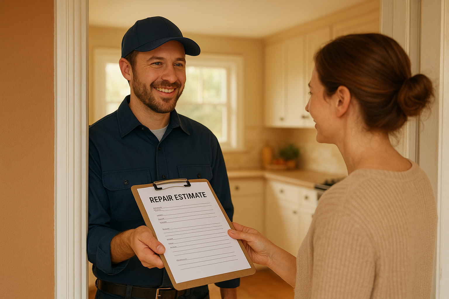 Technician reviewing a written repair estimate with a Sonoma County homeowner