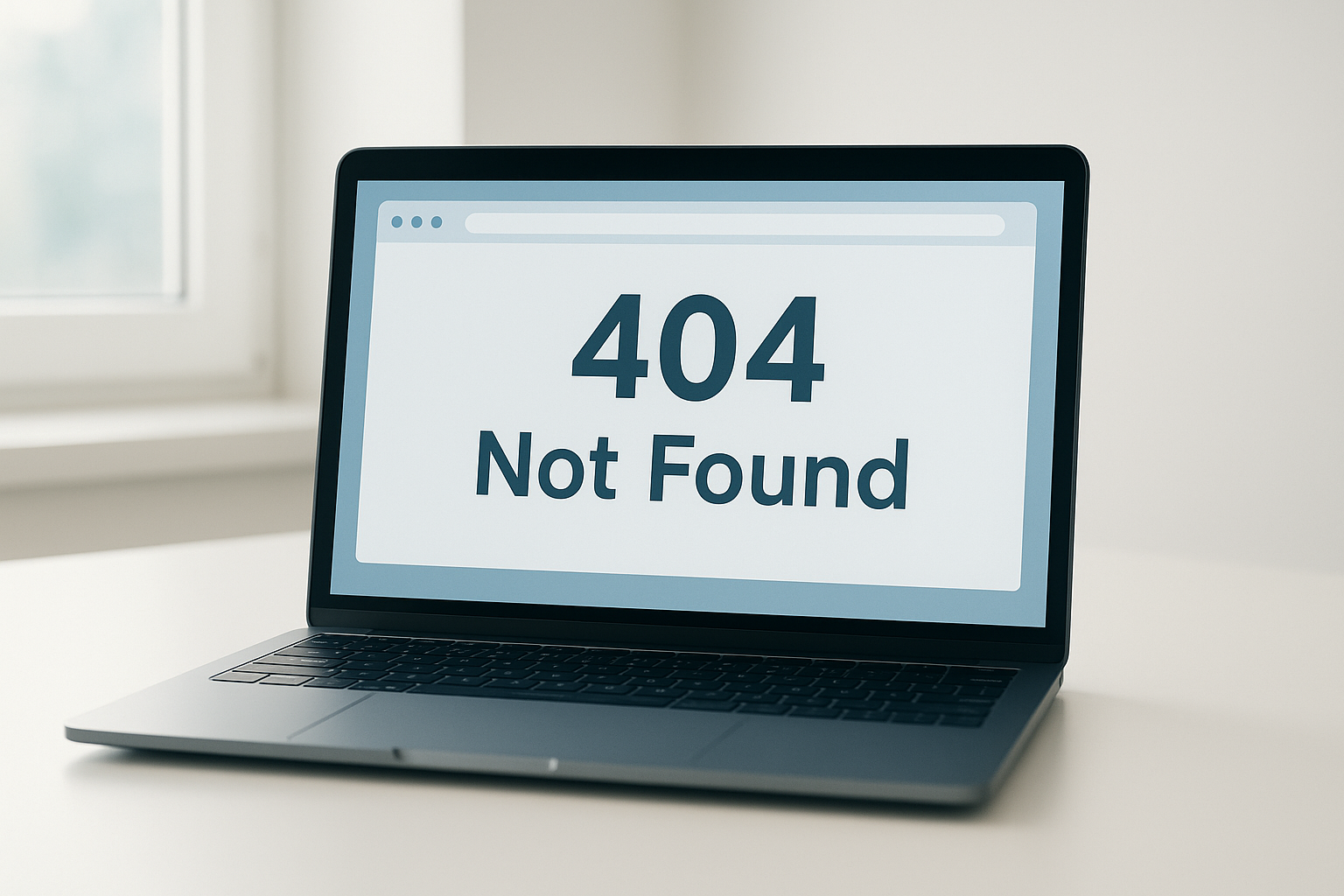 Laptop screen displaying a 404 error page in a browser window