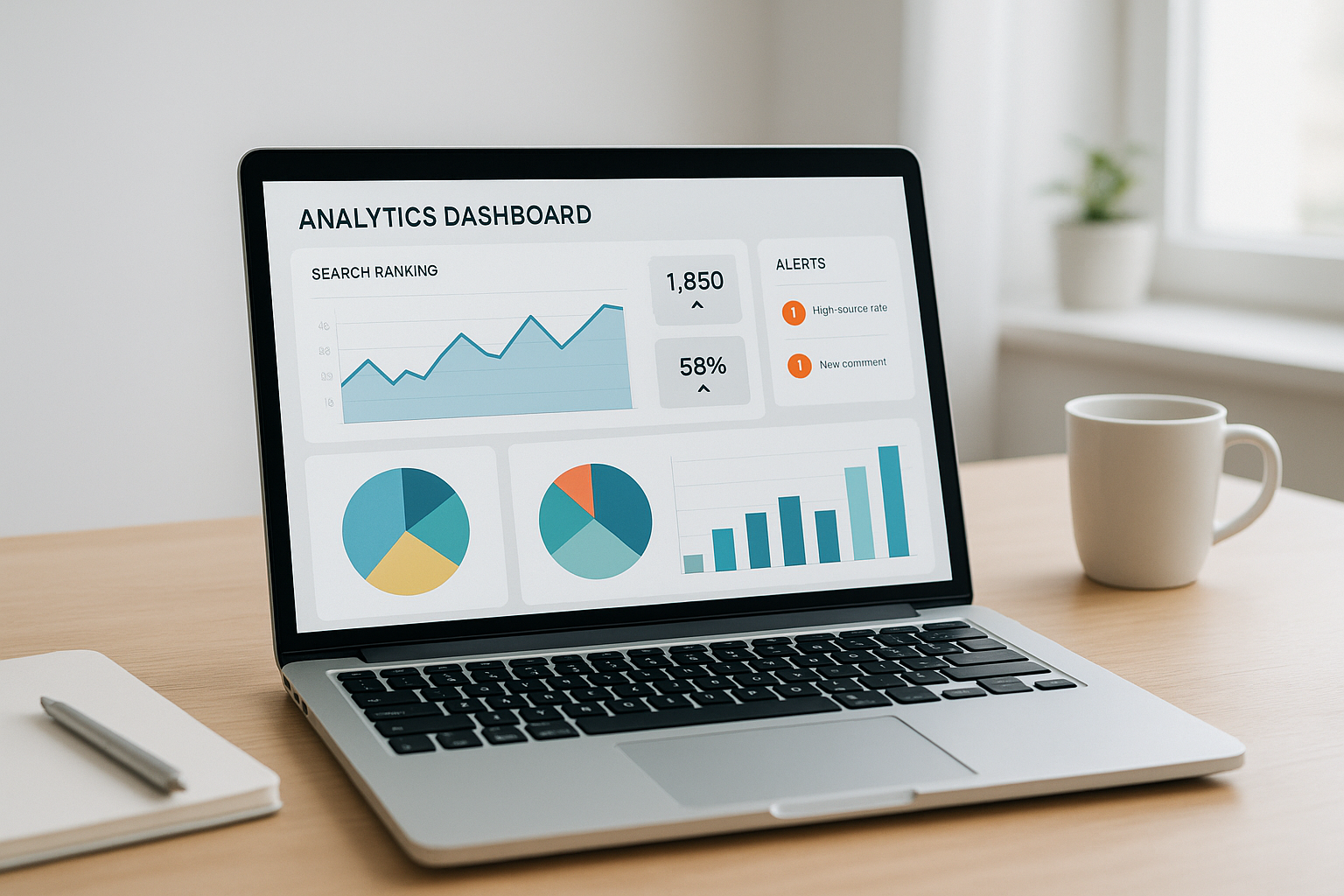 Dashboard showing automated SEO monitoring of keyword rankings and site health