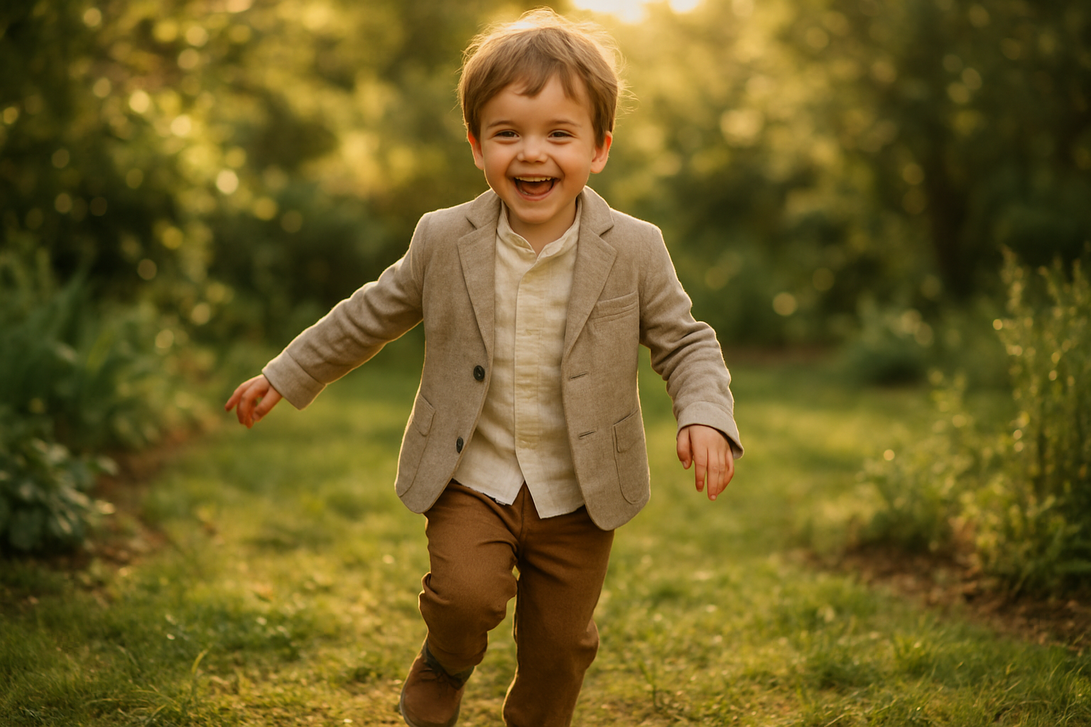 Happy child wearing premium eco-friendly kids clothing from a sustainable fashion rental subscription