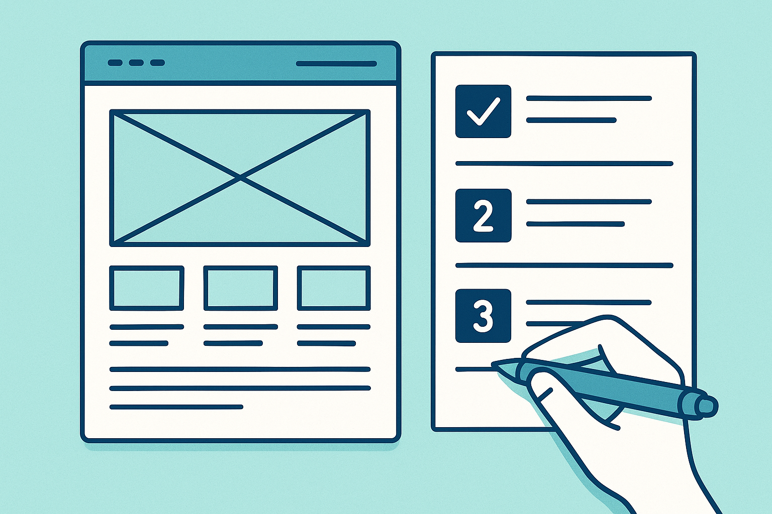 Numbered checklist illustrating the step-by-step process of running a website audit