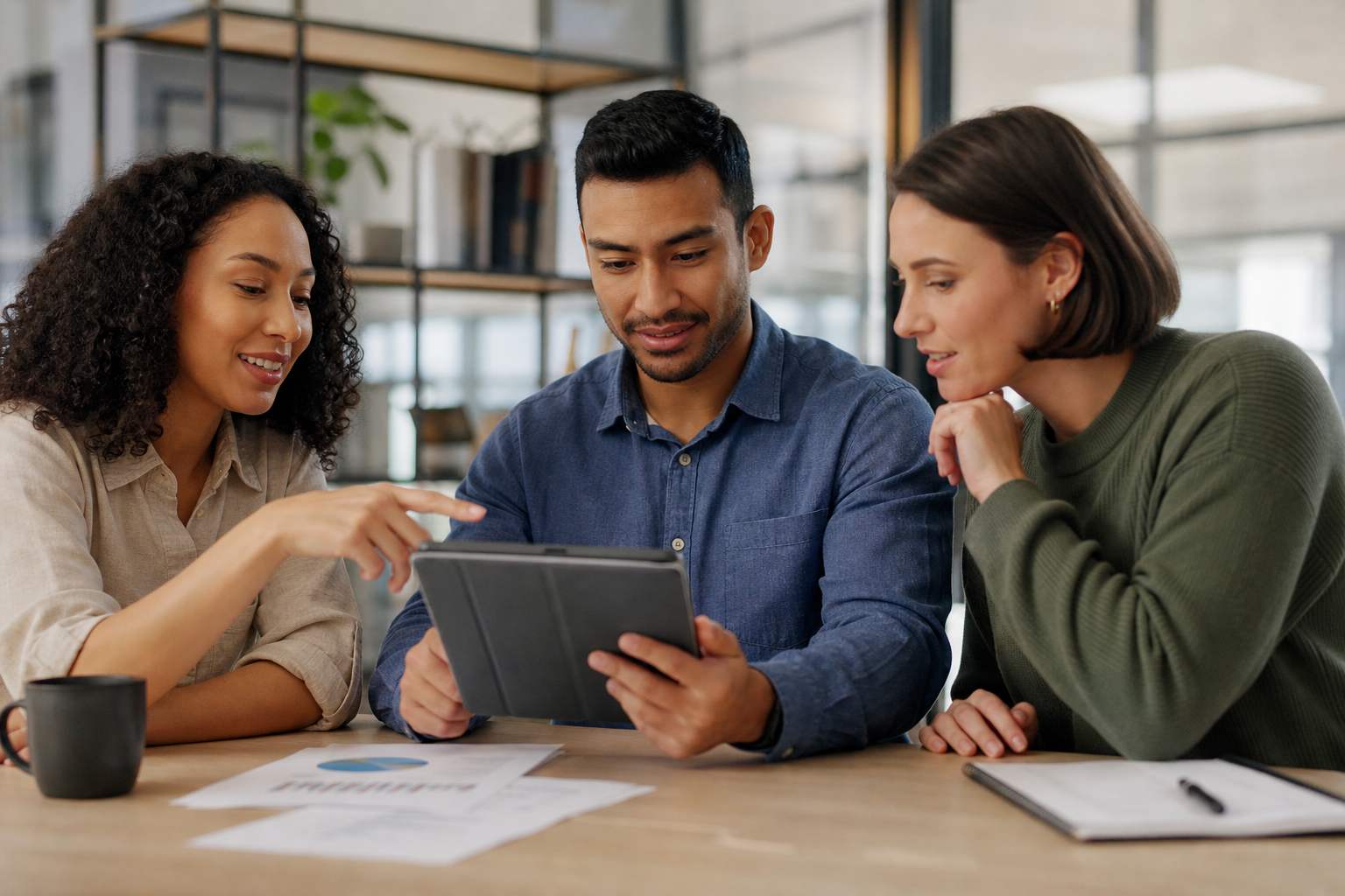 Small business team discussing a client meeting schedule during a work session