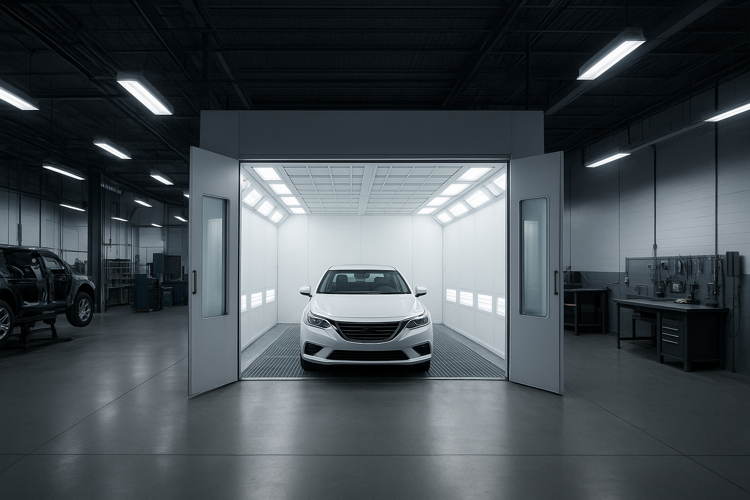 Modern paint booth used for advanced color matching during collision repair