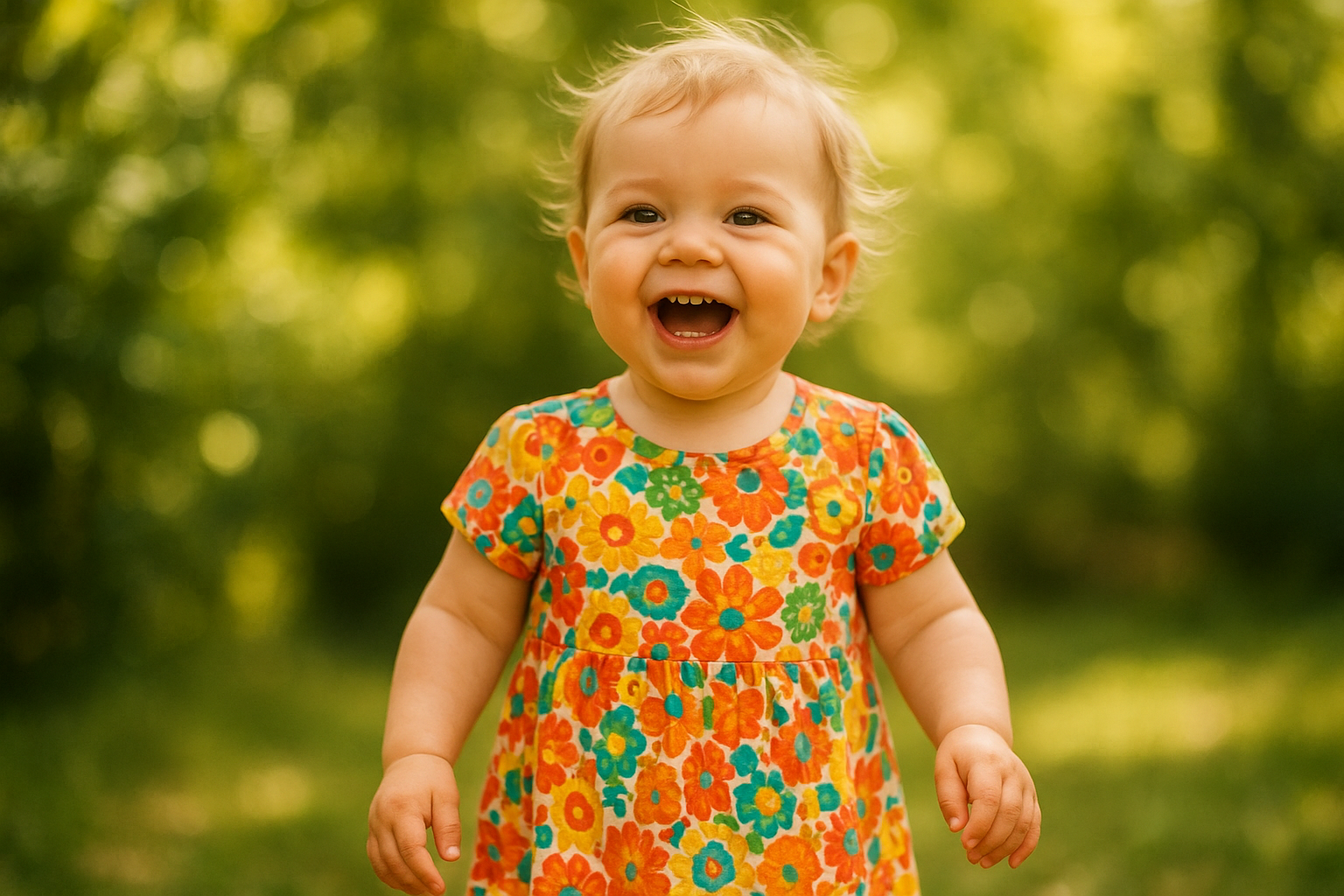 Happy toddler dressed in a colorful outfit sourced from a children's clothing rental subscription