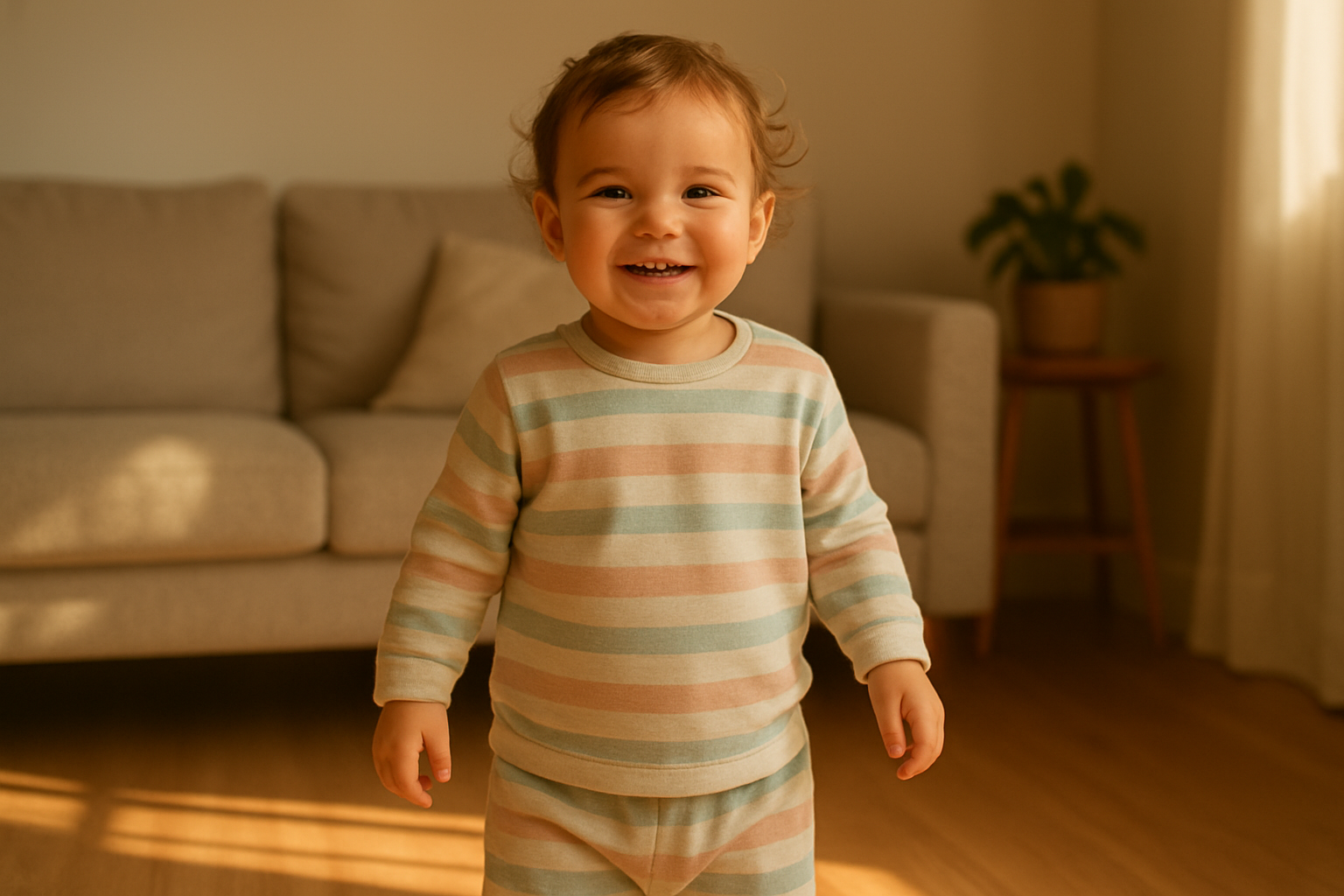 Happy toddler wearing a coordinated outfit from a children's clothing subscription service