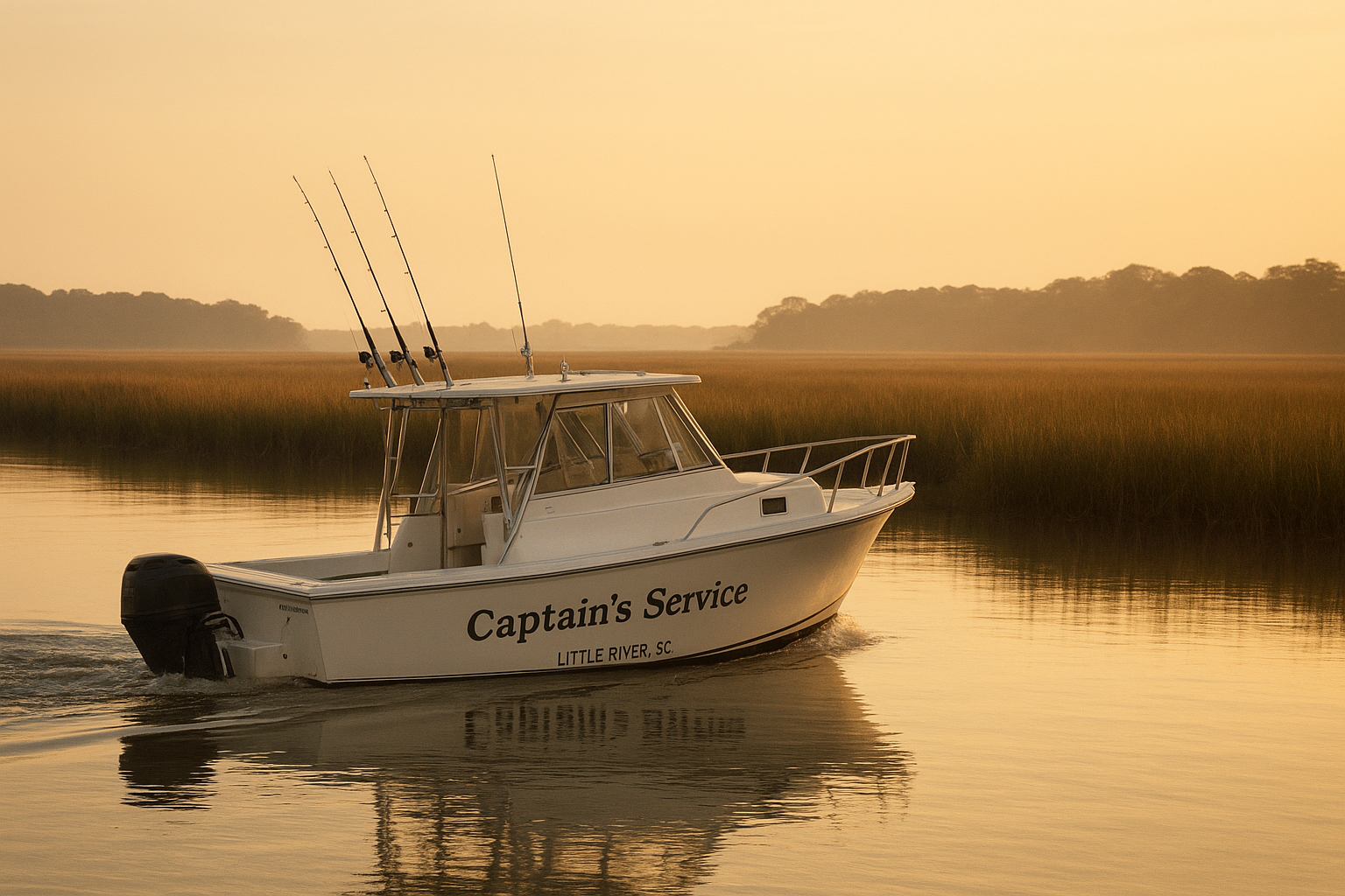 Private charter boat on the water during a guided fishing tour near Little River South Carolina