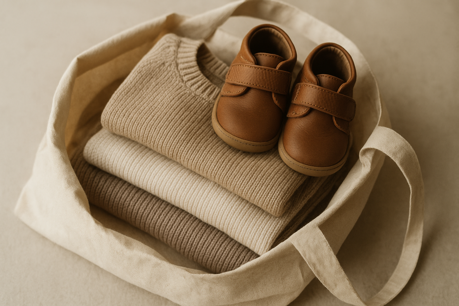 Folded children's clothing packed sustainably for a designer kids apparel rental return