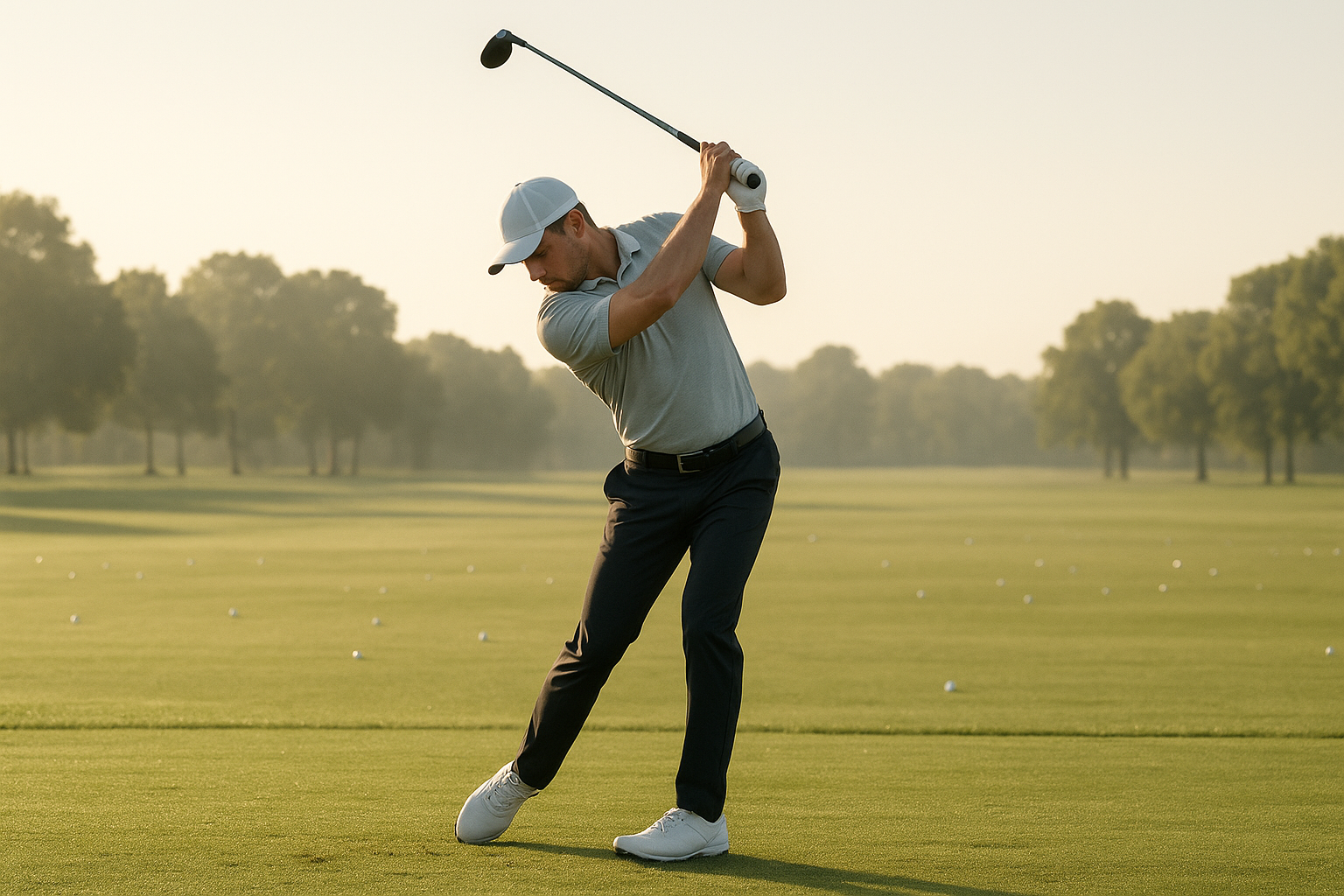 Golfer demonstrating proper mechanics during injury-free golf training