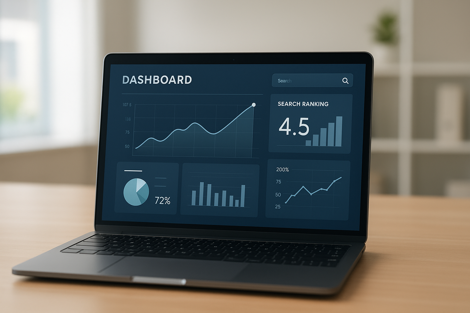 Digital marketing automation platform dashboard showing SEO and search performance data