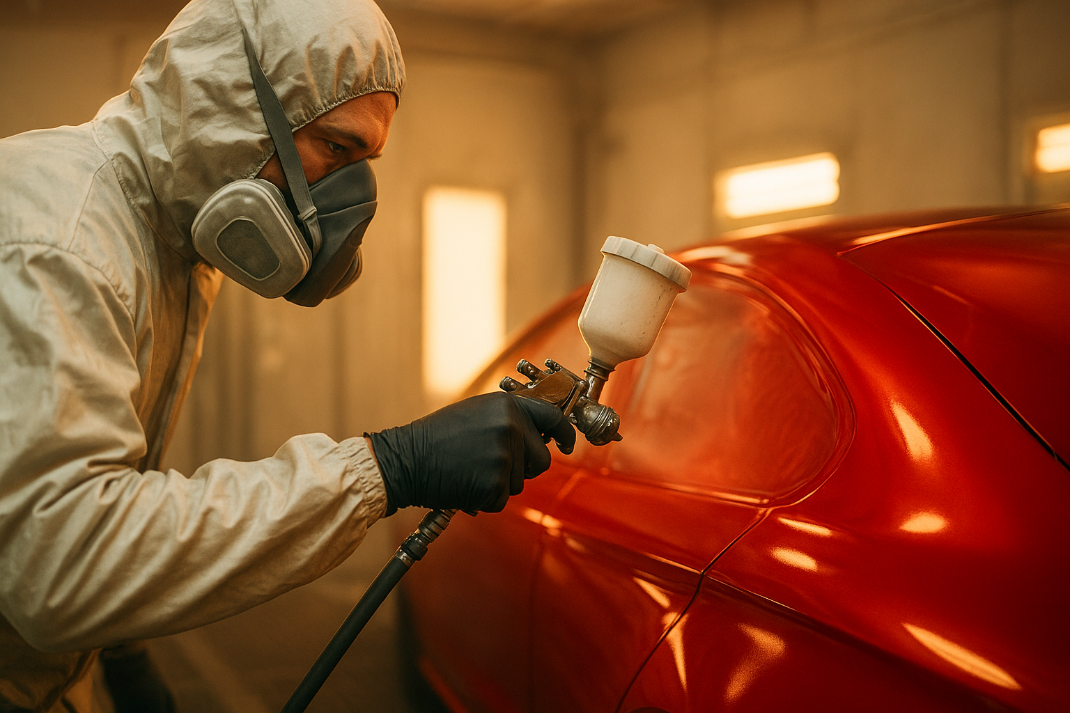 Paint matching booth used during auto body collision repair in Orange County