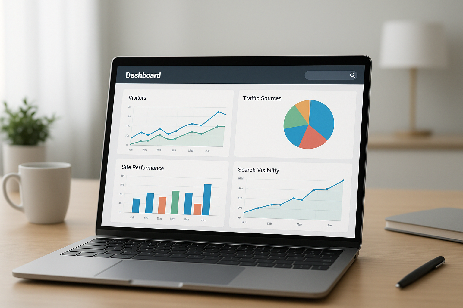 Dashboard showing AI search optimization tools tracking website visibility metrics