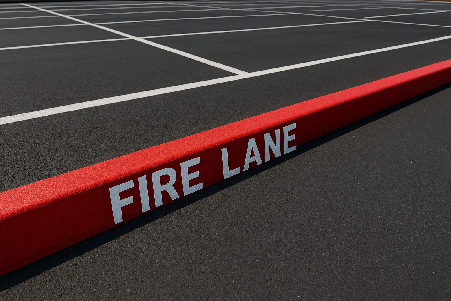 Commercial fire lane striping Texas contractor painting red curb markings
