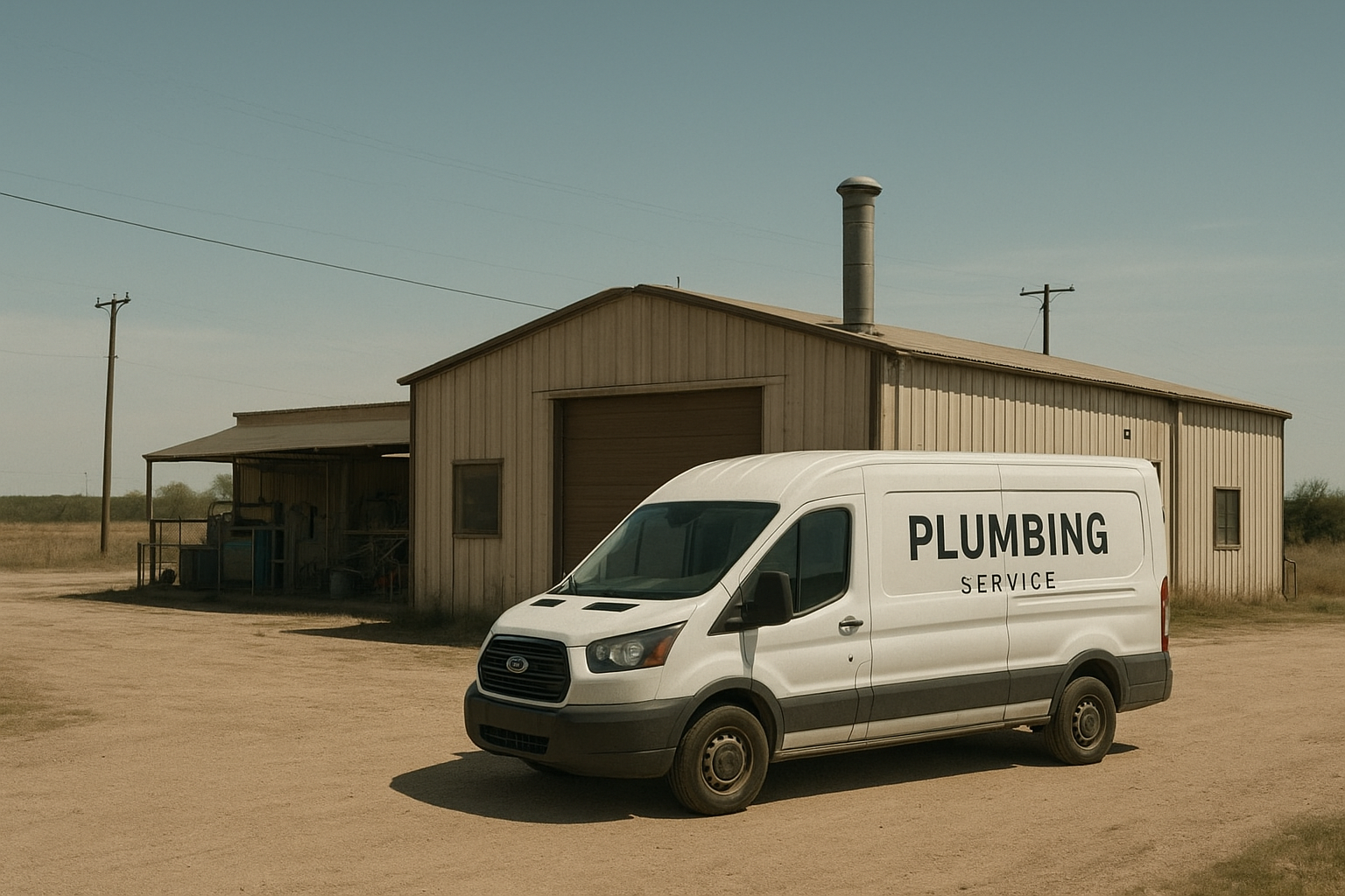 8cfeed85_plumbing-van-industrial-facility-exterior Plumbing service van outside an industrial facility representing commercial plumbing coverage in the region