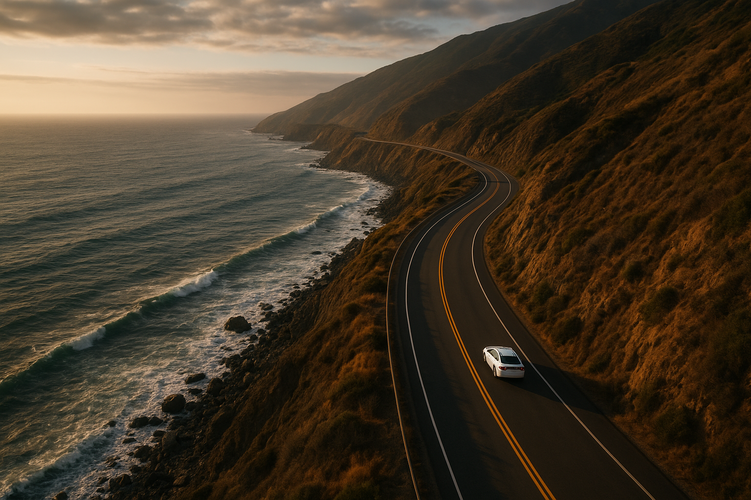 Aerial view of the coastal highway route used for private transfers between San Diego and Santa Barbara