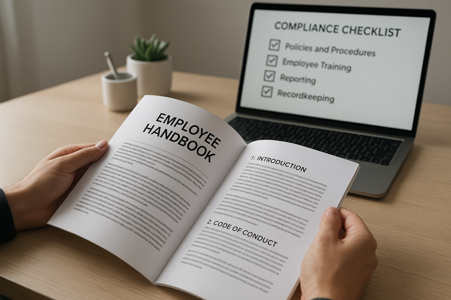 Employee handbook and compliance checklist reviewed as part of outsourced HR support