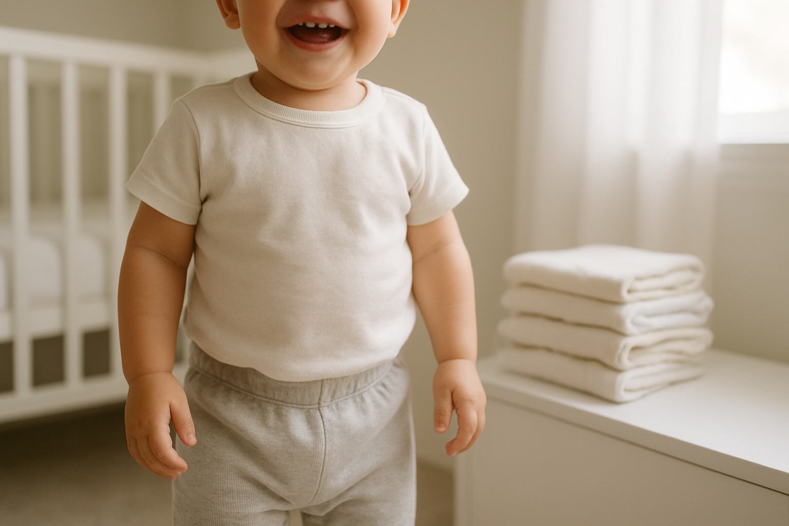 Toddler wearing fresh clothing from a rotating wardrobe delivery