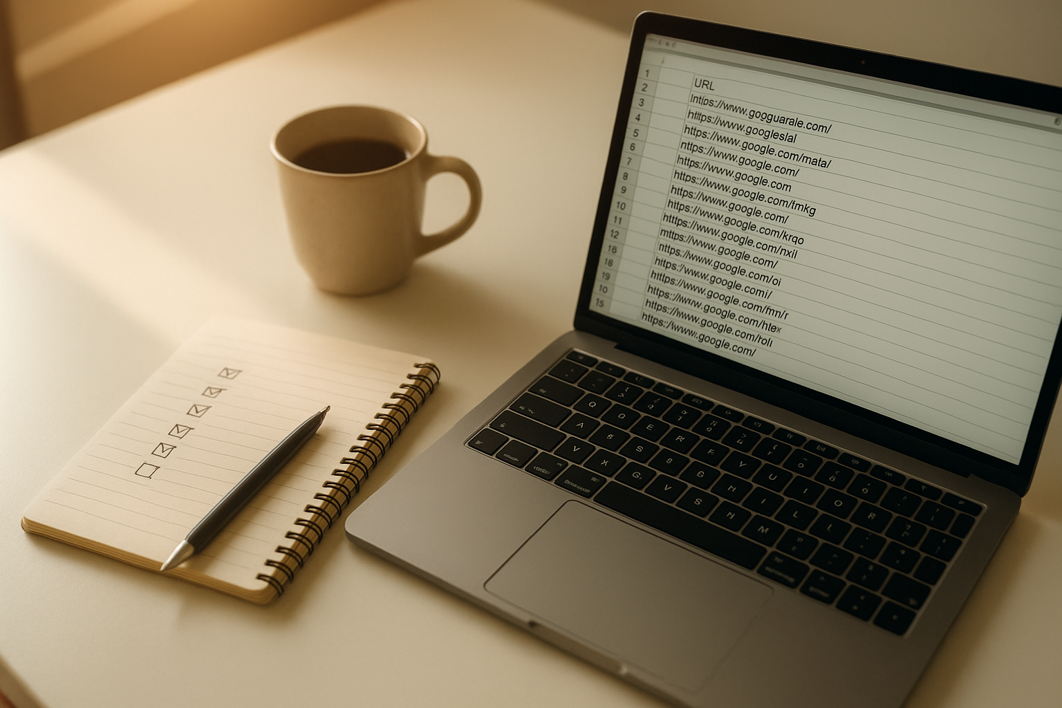 SEO professional preparing a URL spreadsheet to set up a list crawl audit workflow