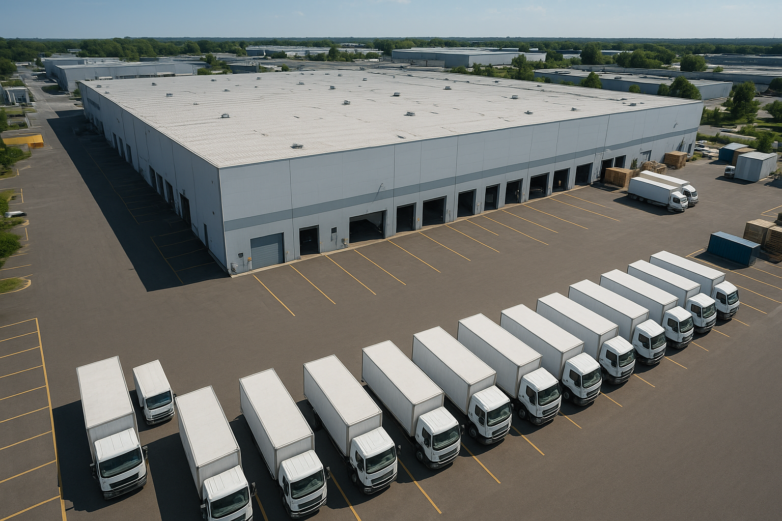 Mid-sized logistics company facility representing growth funded by commercial business financing