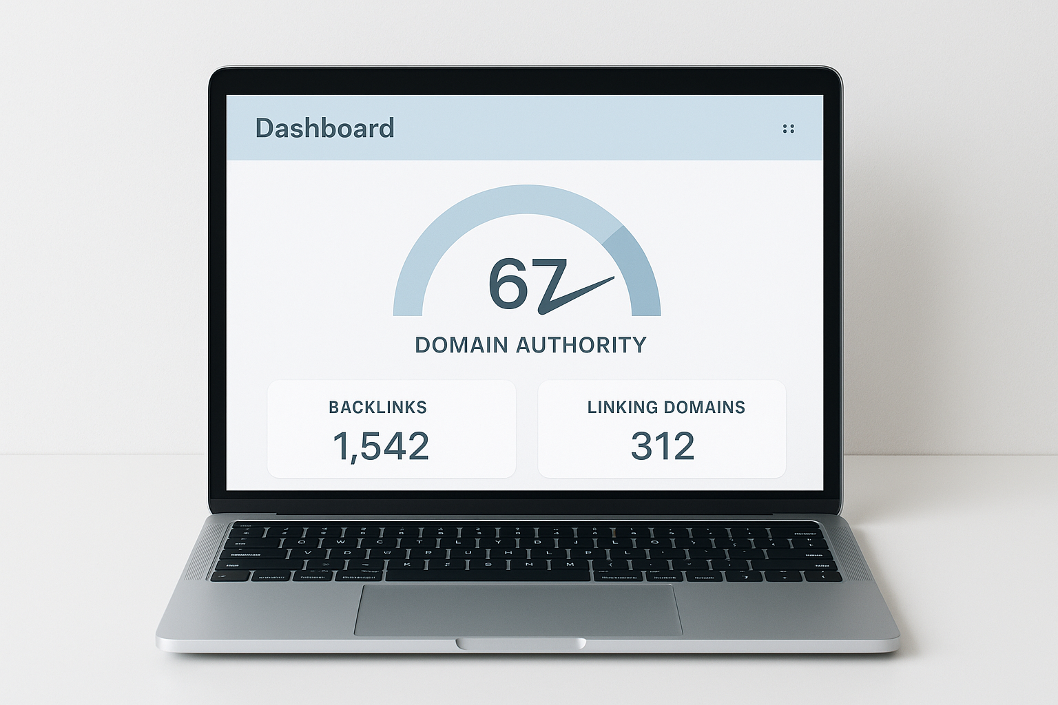 DA checker free tool dashboard showing domain authority score on a laptop screen