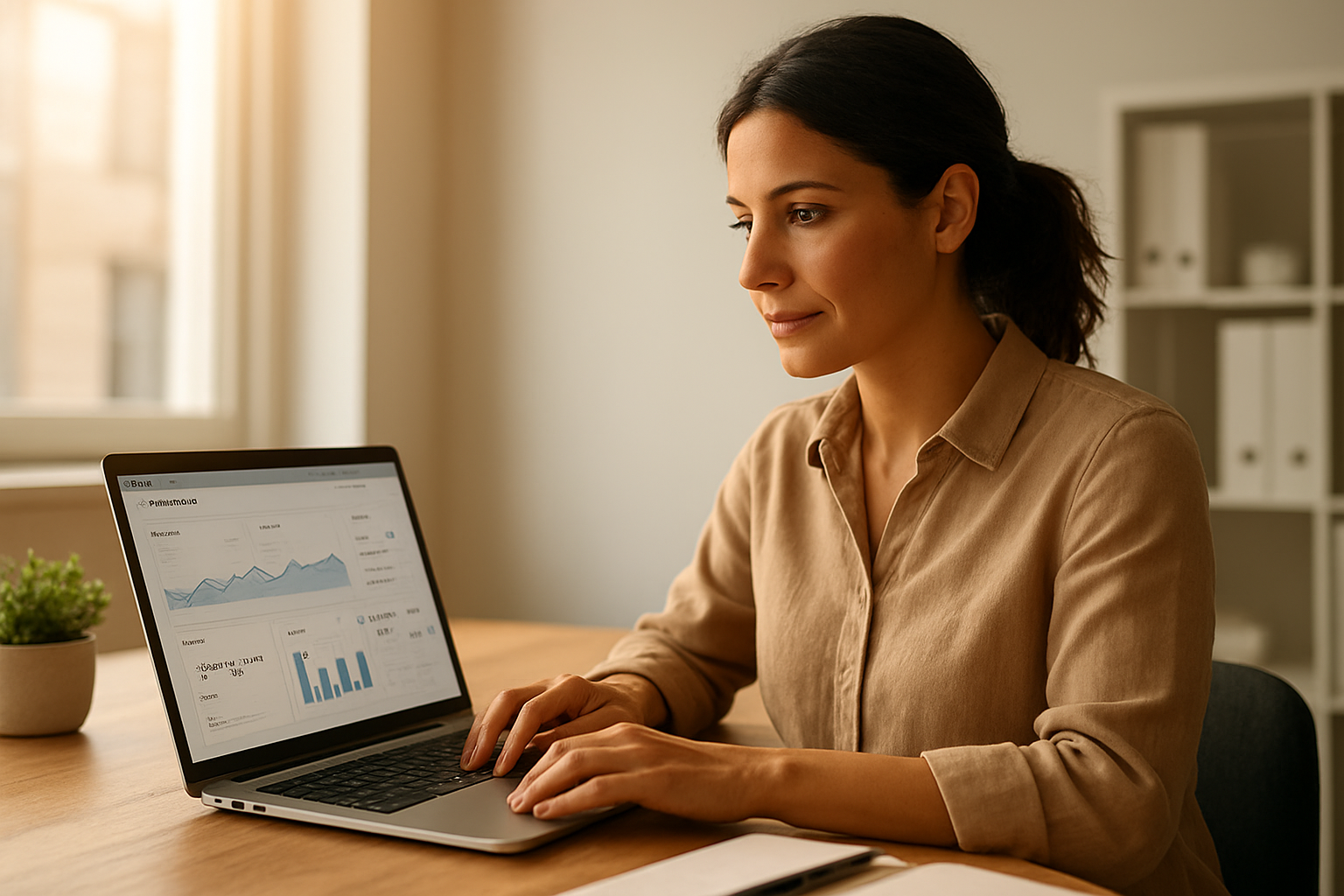Business owner reviewing digital visibility optimization results on a laptop
