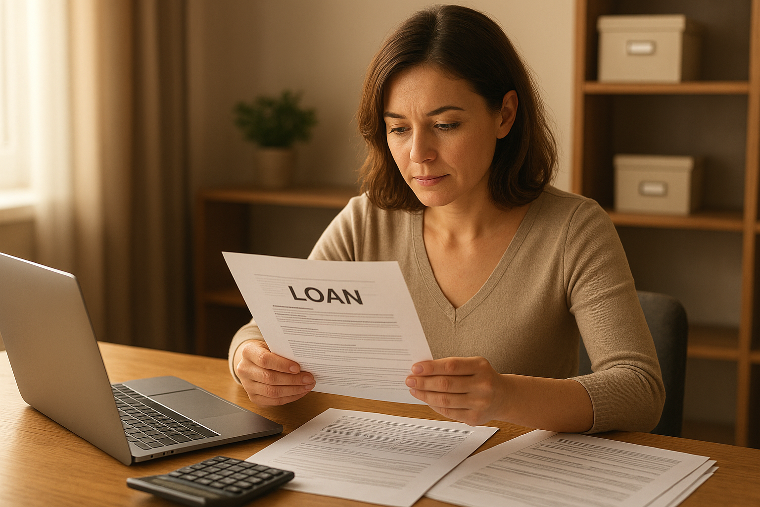 Small business owner reviewing SBA loan documents during the application process